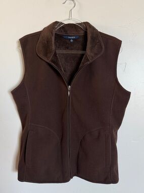 Chadwicks Dark Brown Fleece Zip Vest Faux Fur Lined Fall Vest